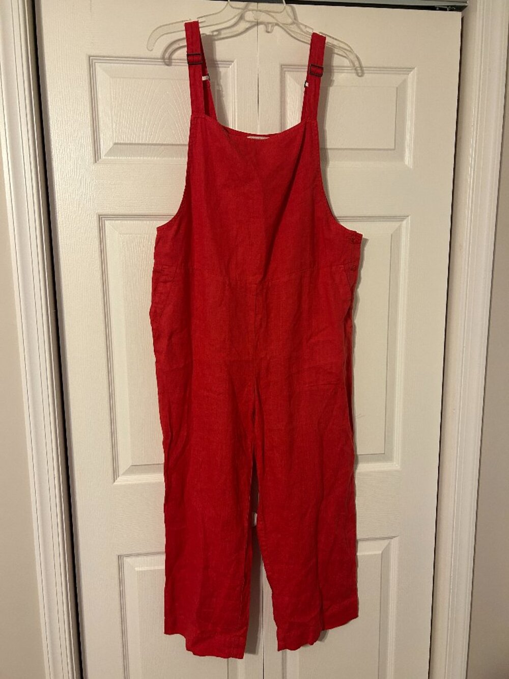 Womens EILEEN FISHER Sz S Red 100% Organic Linen Bib Overalls Pants